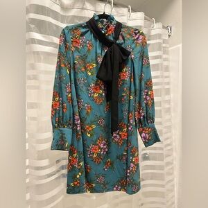 Halogen Teal Floral Dress with Black Bow